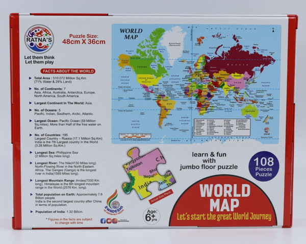 108 Pieces Jigsaw Puzzle Set for 6+ Age Kids (World Map) geography