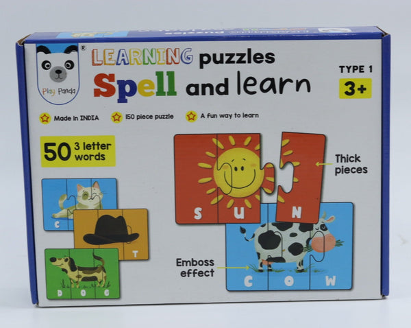 Play Panda Spell & Learn Type 1 – 150 Piece Spelling Puzzle - Learn to Spell 50 Three Letter Words - Beautiful Colorful Pictures