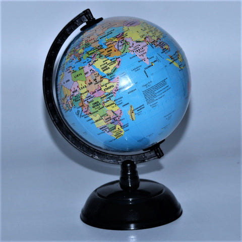 Globus 505- Educational World Globe - 20 cm height, 13.2 cm diameter rotating world polished scratch free globe with strong base strong arch with time scale - Geography