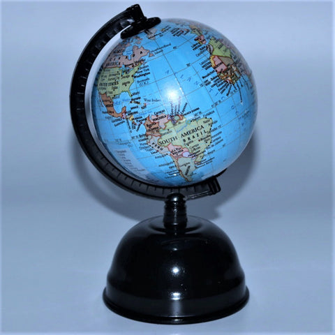 Globus 404- Educational World Globe - 18 cm height, 10 cm diameter rotating world polished scratch free globe with strong base strong arch with time scale – Geography with Money Bank