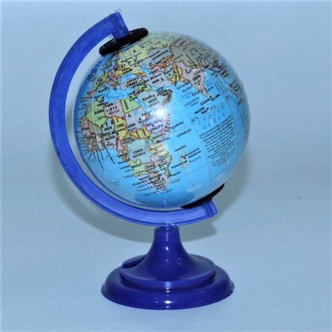 Globus 303- Educational World Globe - 14 cm height, 8 cm diameter rotating world polished scratch free globe with strong base strong arch with time scale – Geography with Pencil Sharpener