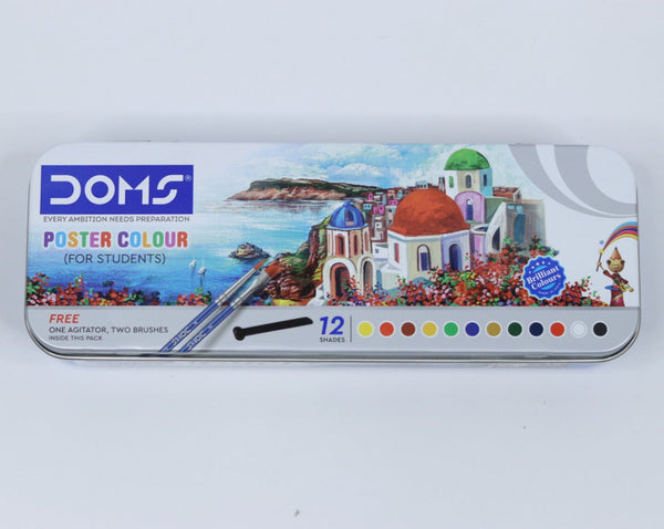 DOMS Poster Colors - 12 Shades, Multicolor with a FREE agitator and brush