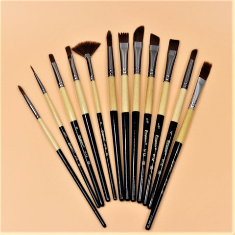 Giorgione Artists Paint Brushes – A Set of 12 high quality synthetic soft hair flat and round brushes for Focused and Professional Artists Free 2B Pencil and 8 Water-Color paper sheet