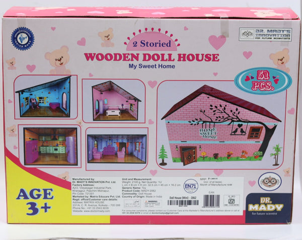 My Sweet Home Wooden Doll House – 50 Wooden Pieces for Assembly Colorful, Role Play Set| Doll House with Furniture| Doll House Play Set for Kids with Furniture | Pretend Play Set