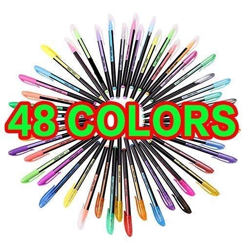 Set of 48 Neon Gel Pens consisting Fluorescent, Metallic, Glitter, and Pastel color pens For DIY Art & Crafts (Sketching, Drawing & Painting Purpose)