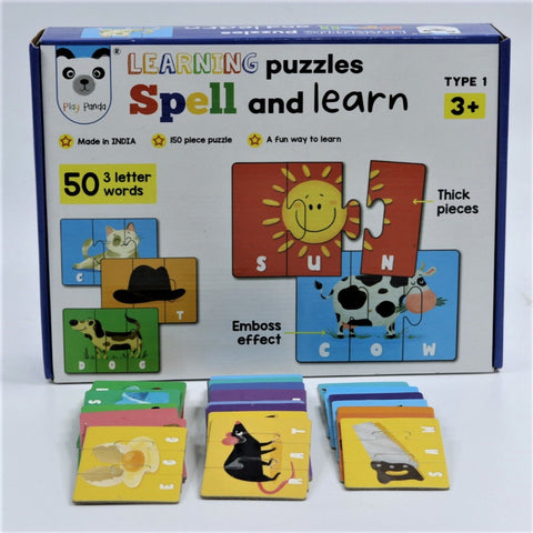 Play Panda Spell & Learn Type 1 – 150 Piece Spelling Puzzle - Learn to Spell 50 Three Letter Words - Beautiful Colorful Pictures