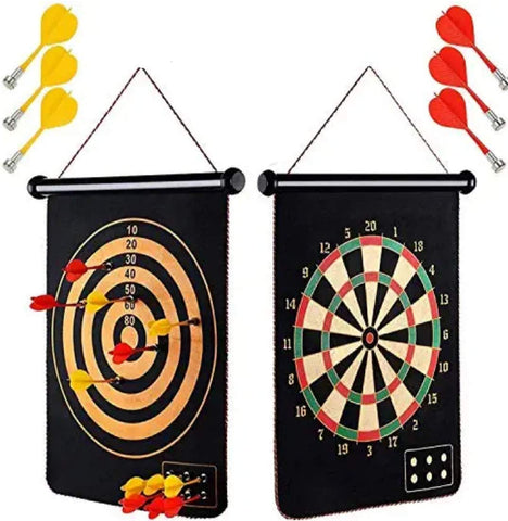 Magnetic Power with Double Faced Portable and Foldable Dart Game with 6 Colorful Non Pointed Darts for Kids, Multicolor, 29.5 cm diameter