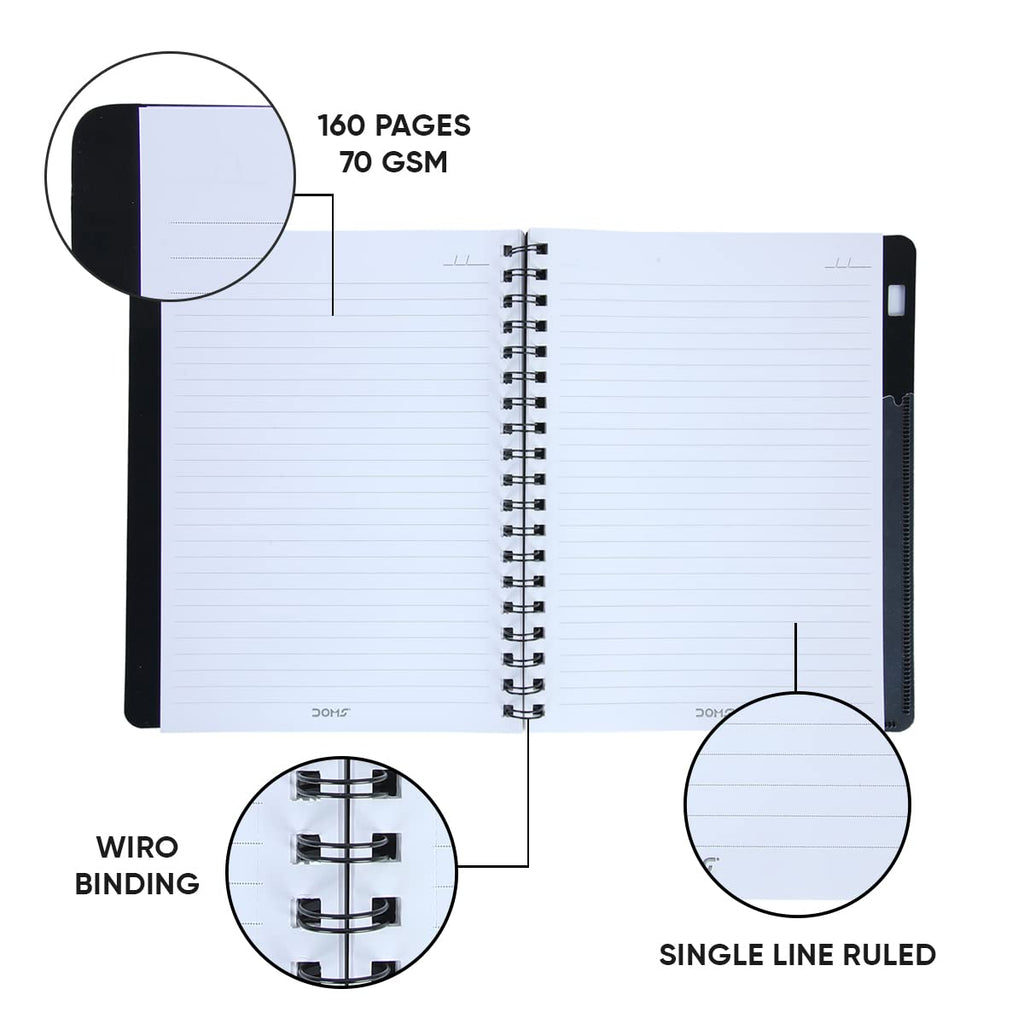 DOMS Spiral Binding 1 Subject Note Book 160 Pages, Black for School, C ...