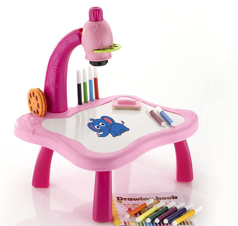 NN Drawing Projector Painting Desk Table with 3 Patterns -12 Colorful Water Pens with Table Lamp for Better Creativity and Education for Kids (Pink)