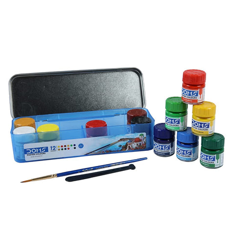 DOMS Poster Colors - 12 Shades, Multicolor with a FREE agitator and brush