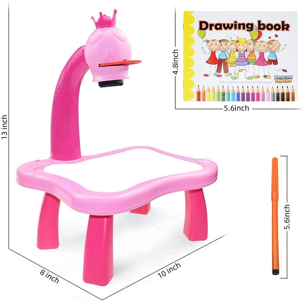 NN Drawing Projector Painting Desk Table with 3 Patterns -12 Colorful Water Pens with Table Lamp for Better Creativity and Education for Kids (Pink)