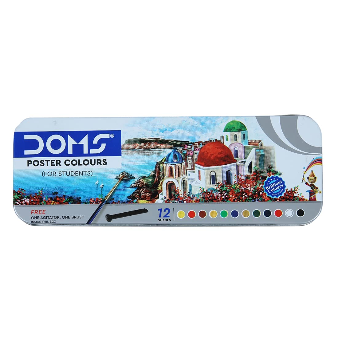 DOMS Poster Colors - 12 Shades, Multicolor with a FREE agitator and br ...