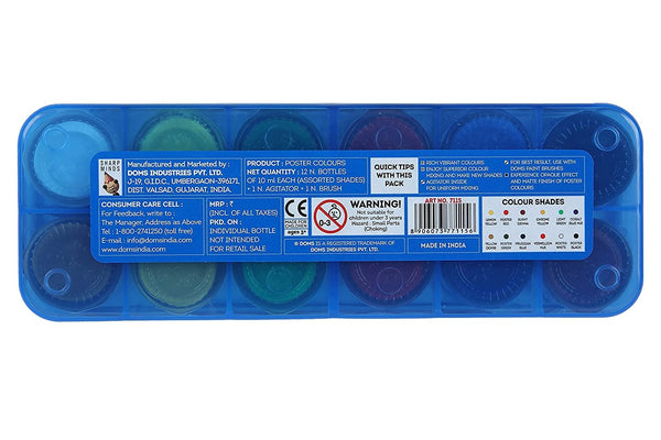 DOMS Poster Colors - 12 Shades, Multicolor with a FREE agitator and brush