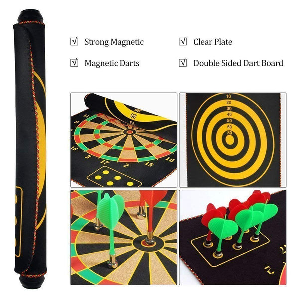 Magnetic Power with Double Faced Portable and Foldable Dart Game with 6 Colorful Non Pointed Darts for Kids, Multicolor, 29.5 cm diameter