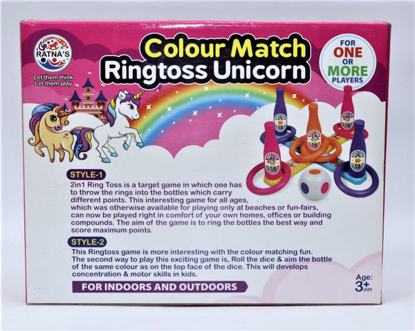 2 in 1 Color Match Ring toss Unicorn Print Target Game Set - Indoor & Outdoor Game for Kids