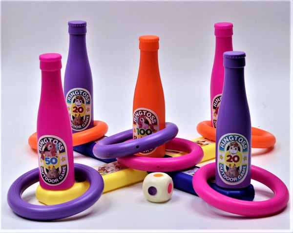2 in 1 Color Match Ring toss Unicorn Print Target Game Set - Indoor & Outdoor Game for Kids