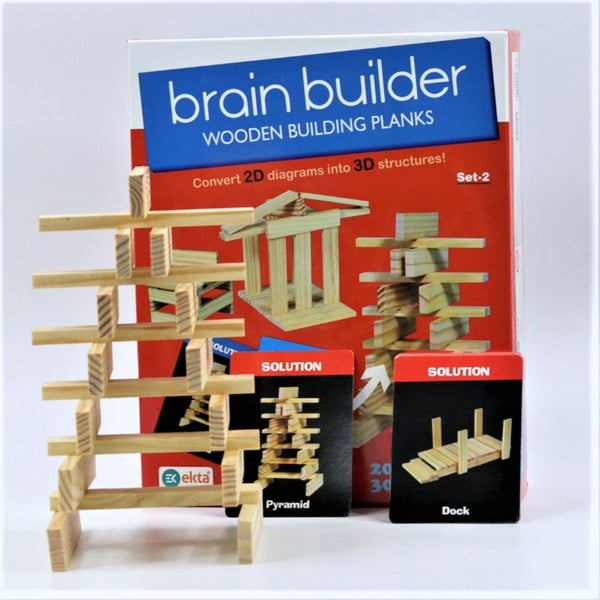 Educational Brain Builder Wooden Building Planks (Set-1) Game Set for Kids, Family and Friends | 20 Wooden Planks & 40 Puzzles