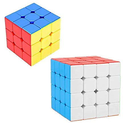 Combo Set of 3X3 & 4X4 Cube High Speed Stickerless Magic Cube Puzzle-Anti Stress for Adults and Kids