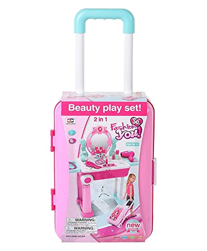 Beauty play set 2 in 1 Fashion Makeup Beauty Set Trolley - Multicolor