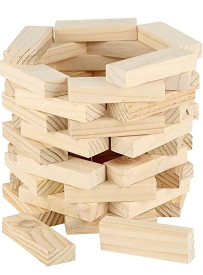 Awal's Educational Wooden Blocks Game for Adults and Kids, Hardwood Blocks - 54 pcs , Stacking Tower Game Wooden Jumbling Tower Toys