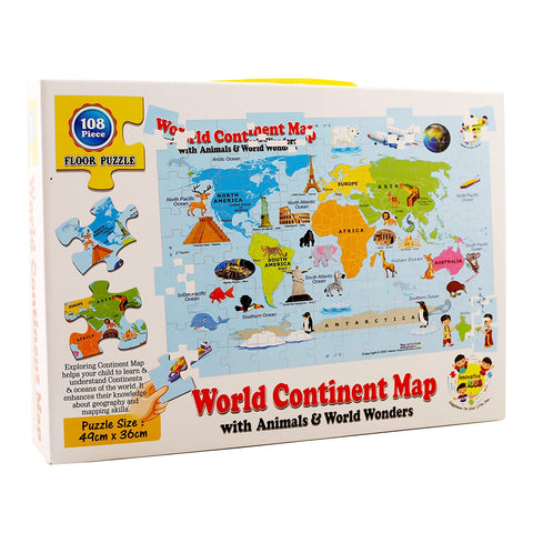 108 Pieces Jigsaw Floor Puzzle Set for 4+ Age Kids (World Continent Map) geography