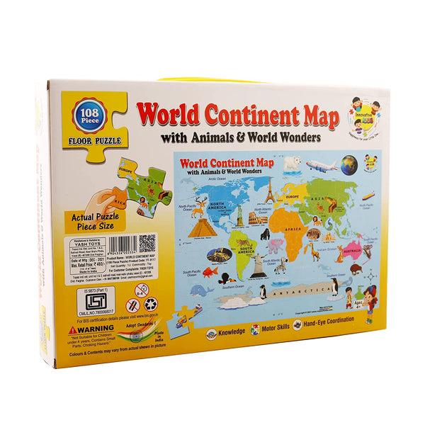 108 Pieces Jigsaw Floor Puzzle Set for 4+ Age Kids (World Continent Map) geography