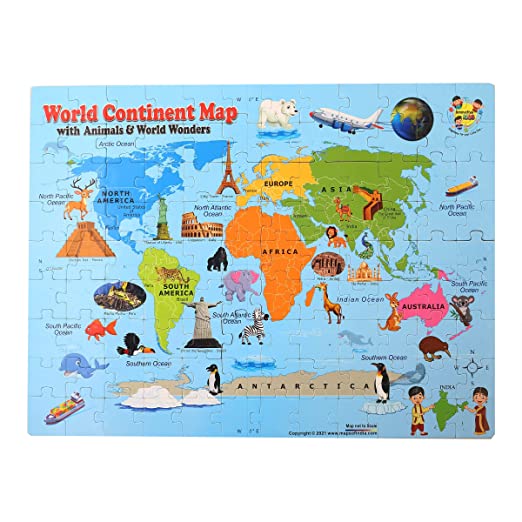 108 Pieces Jigsaw Floor Puzzle Set for 4+ Age Kids (World Continent Map) geography