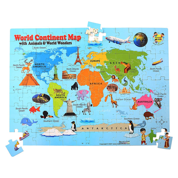 108 Pieces Jigsaw Floor Puzzle Set for 4+ Age Kids (World Continent Map) geography