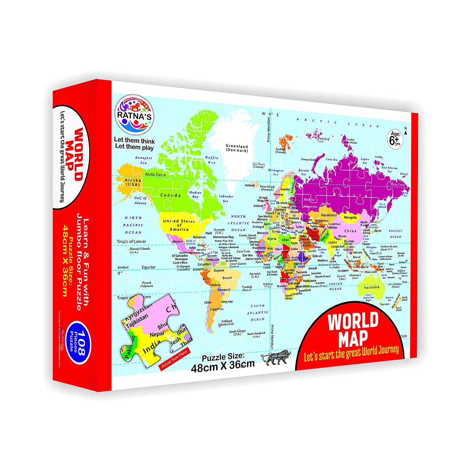 108 Pieces Jigsaw Puzzle Set for 6+ Age Kids (World Map) geography