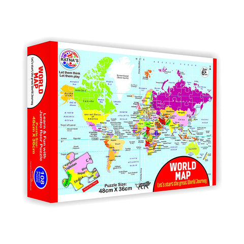 108 Pieces Jigsaw Puzzle Set for 6+ Age Kids (World Map) geography