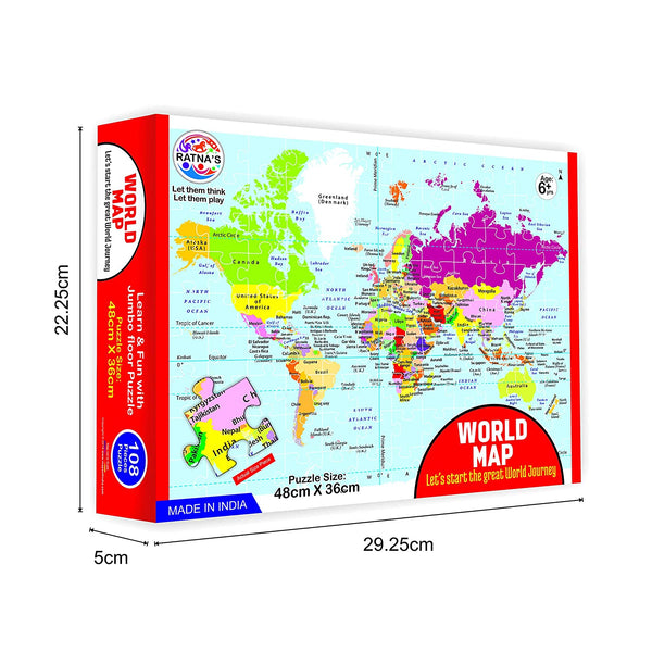 108 Pieces Jigsaw Puzzle Set for 6+ Age Kids (World Map) geography