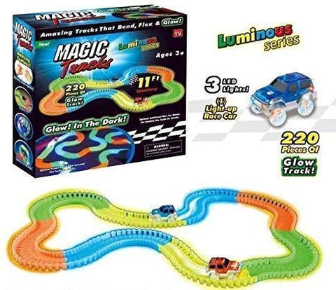 Magic Tracks Toy for Kids Amazing Racetrack | Magic Race car with 220 Bend Flex and Glow Tracks | Plastic Magic 11 Feet Long Flexible Tracks Car Play Set for Kids