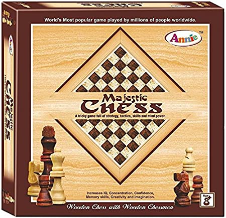 Majestic Wooden Chess Board and Wooden Chessmen Game for Kids and Adults (Brown & Cream color)