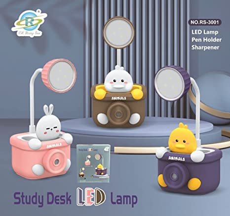 3 in 1 USB Chargeable LED Light Table Night Lamp for Kids Bedroom with Pencil Sharpener and Pen Holder Stand for Girls and Boys, Perfect Study Desk Lamp for Home Decoration (Multicolor)