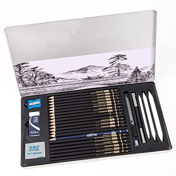 Drawing Pencil Set Professional Art Drawing Kit with Pencil Case / Graphite  Pencils, Sticks, Sharpeners, Erasers and Paper Pad Notebook