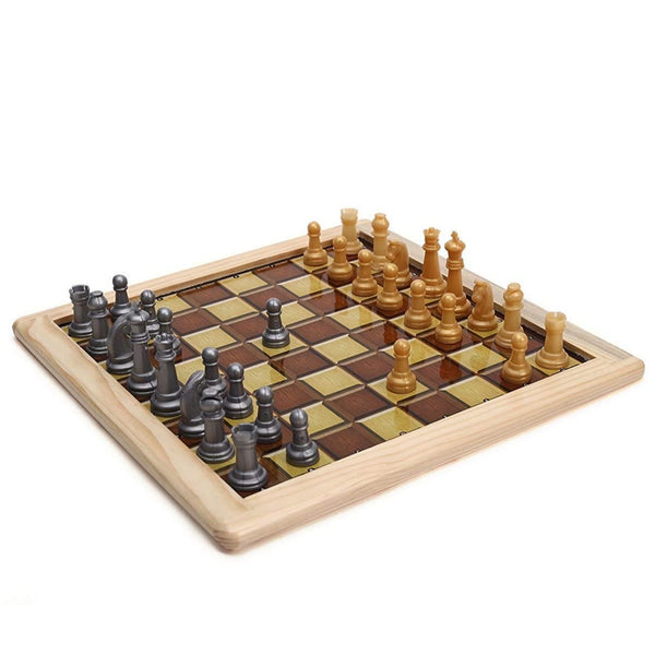 2 in 1 Magnetic Wooden Art Chess and Ludo Board Game, Wooden Crafted Magnetic Reversible Game Set for Kids and Family