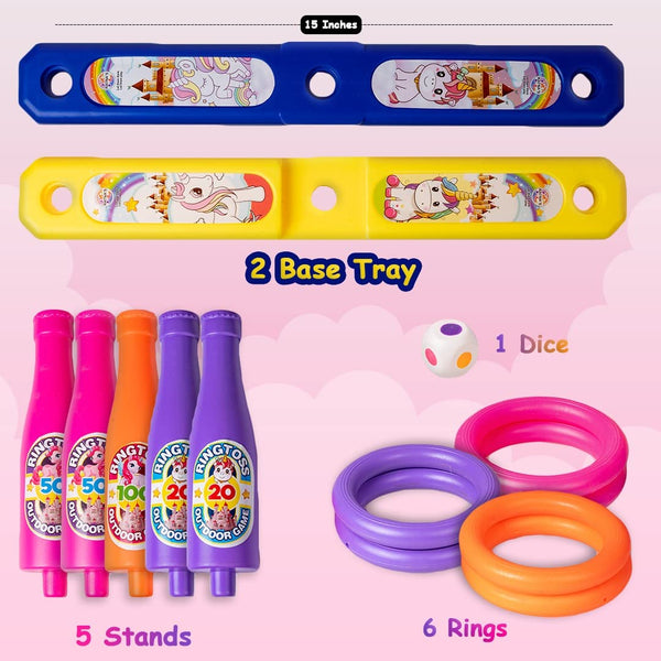 2 in 1 Color Match Ring toss Unicorn Print Target Game Set - Indoor & Outdoor Game for Kids