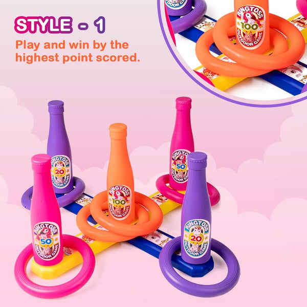 2 in 1 Color Match Ring toss Unicorn Print Target Game Set - Indoor & Outdoor Game for Kids