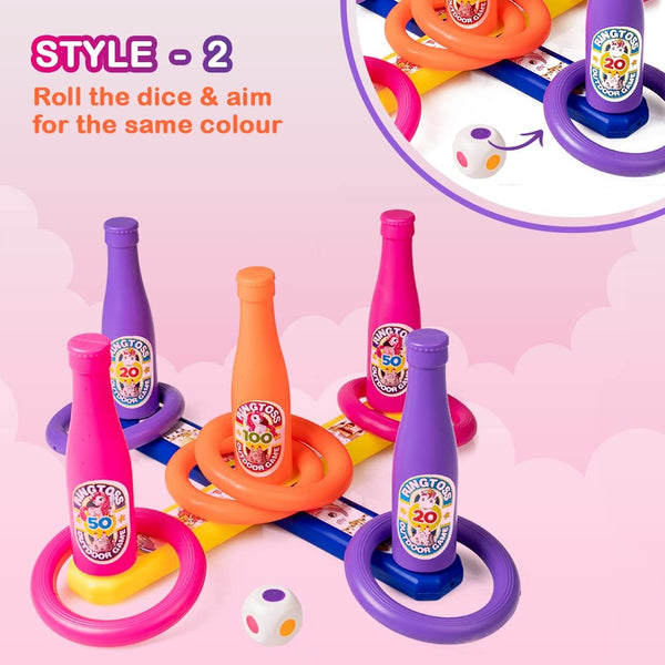 2 in 1 Color Match Ring toss Unicorn Print Target Game Set - Indoor & Outdoor Game for Kids