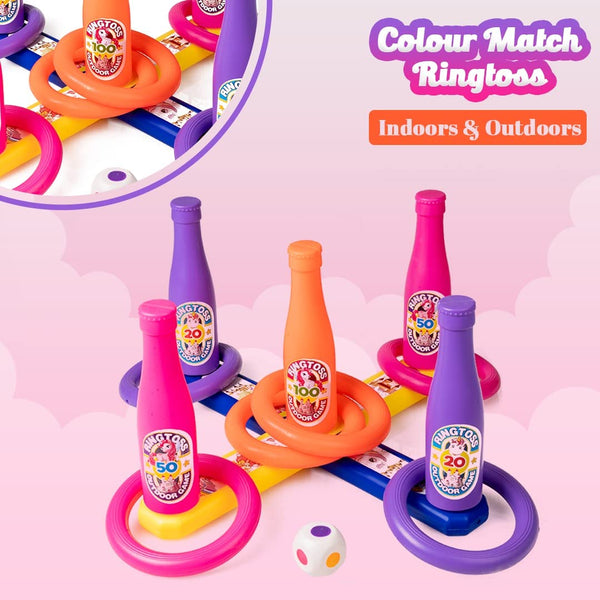 2 in 1 Color Match Ring toss Unicorn Print Target Game Set - Indoor & Outdoor Game for Kids