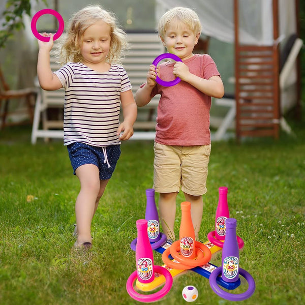 2 in 1 Color Match Ring toss Unicorn Print Target Game Set - Indoor & Outdoor Game for Kids