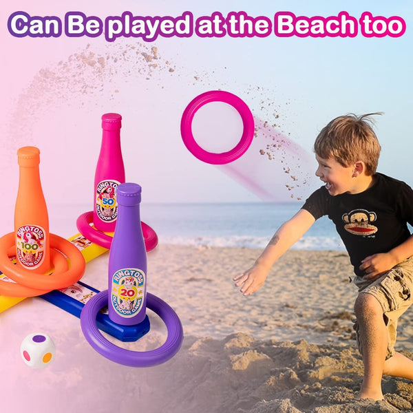 2 in 1 Color Match Ring toss Unicorn Print Target Game Set - Indoor & Outdoor Game for Kids
