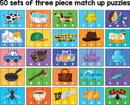 Play Panda Spell & Learn Type 1 – 150 Piece Spelling Puzzle - Learn to Spell 50 Three Letter Words - Beautiful Colorful Pictures