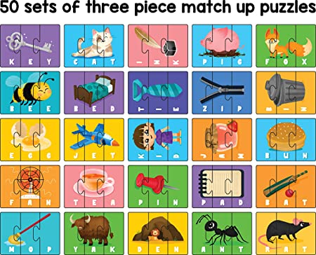 Play Panda Spell & Learn Type 1 – 150 Piece Spelling Puzzle - Learn to Spell 50 Three Letter Words - Beautiful Colorful Pictures