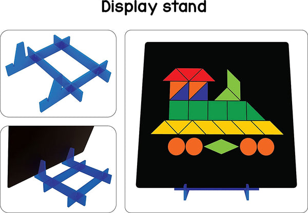 Fun Magnetic Shapes (Junior) board game: Type 1 with 44 Magnetic Shapes, Book with 200 Patterns and spelling, Magnetic Board and Display Stand