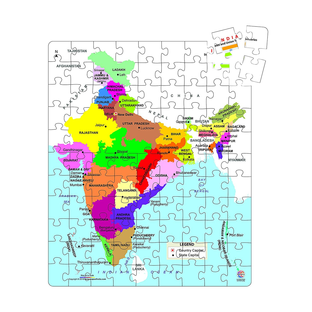 Educational India MAP Jigsaw Puzzle (99 Pieces), Play & Learn India Ma ...