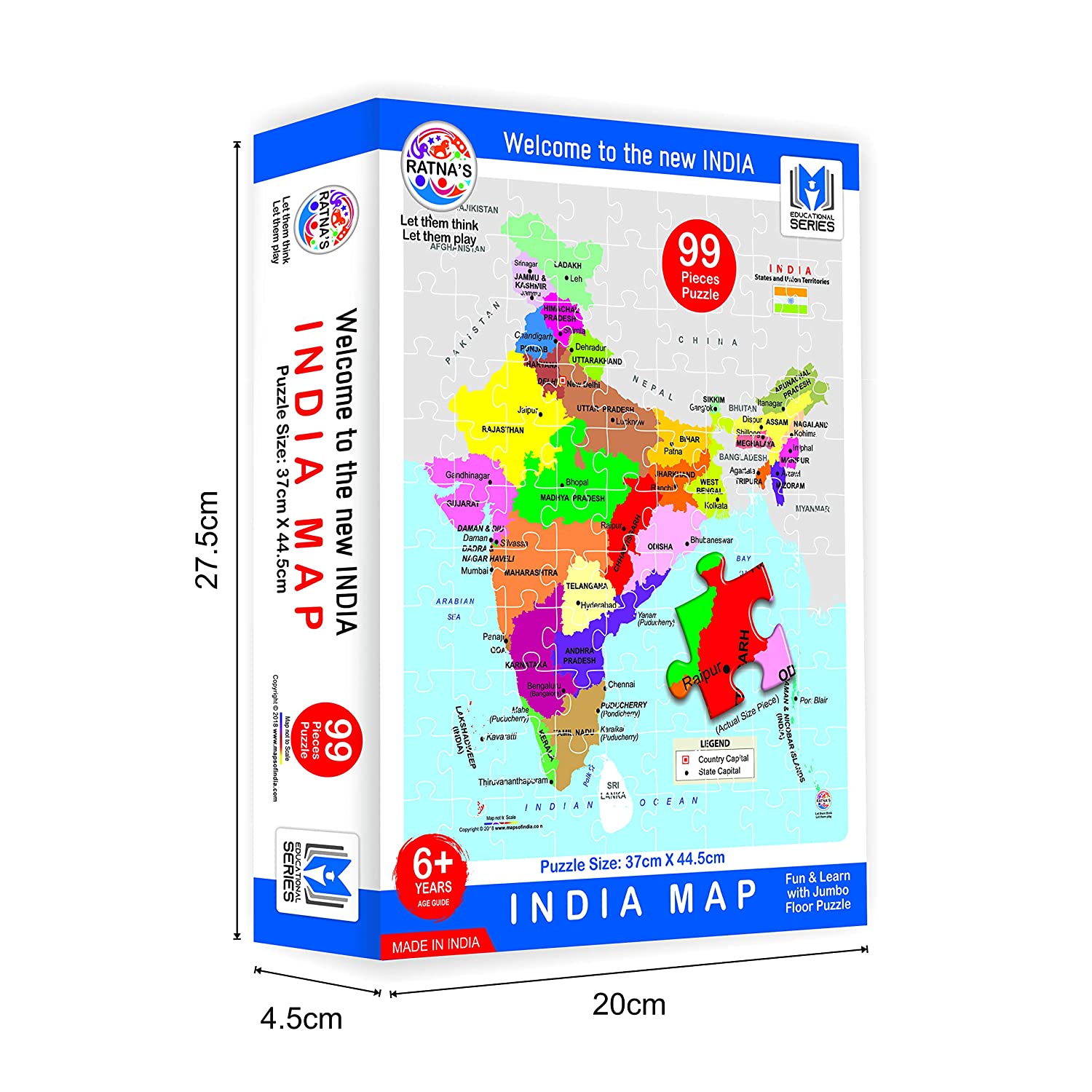 Educational India MAP Jigsaw Puzzle (99 Pieces), Play & Learn India Map, State Capitals (Multicolor) Geography