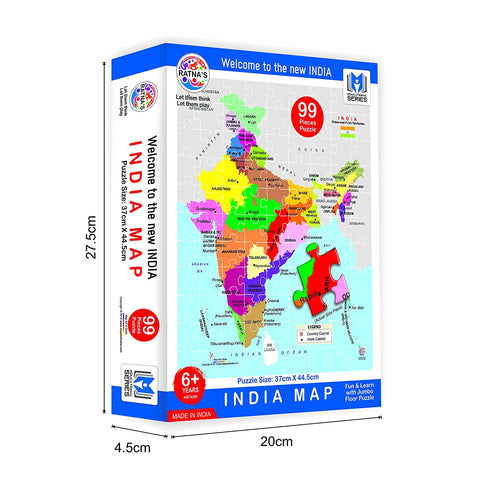 Educational India MAP Jigsaw Puzzle (99 Pieces), Play & Learn India Map, State Capitals (Multicolor) Geography