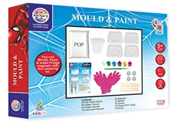 Mould & Paint Spiderman DIY Art & Craft Kit with 4 Moulds can be used as Fridge Magnets & Badges for Kids