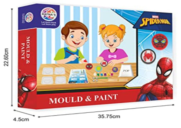 Mould & Paint Spiderman DIY Art & Craft Kit with 4 Moulds can be used as Fridge Magnets & Badges for Kids